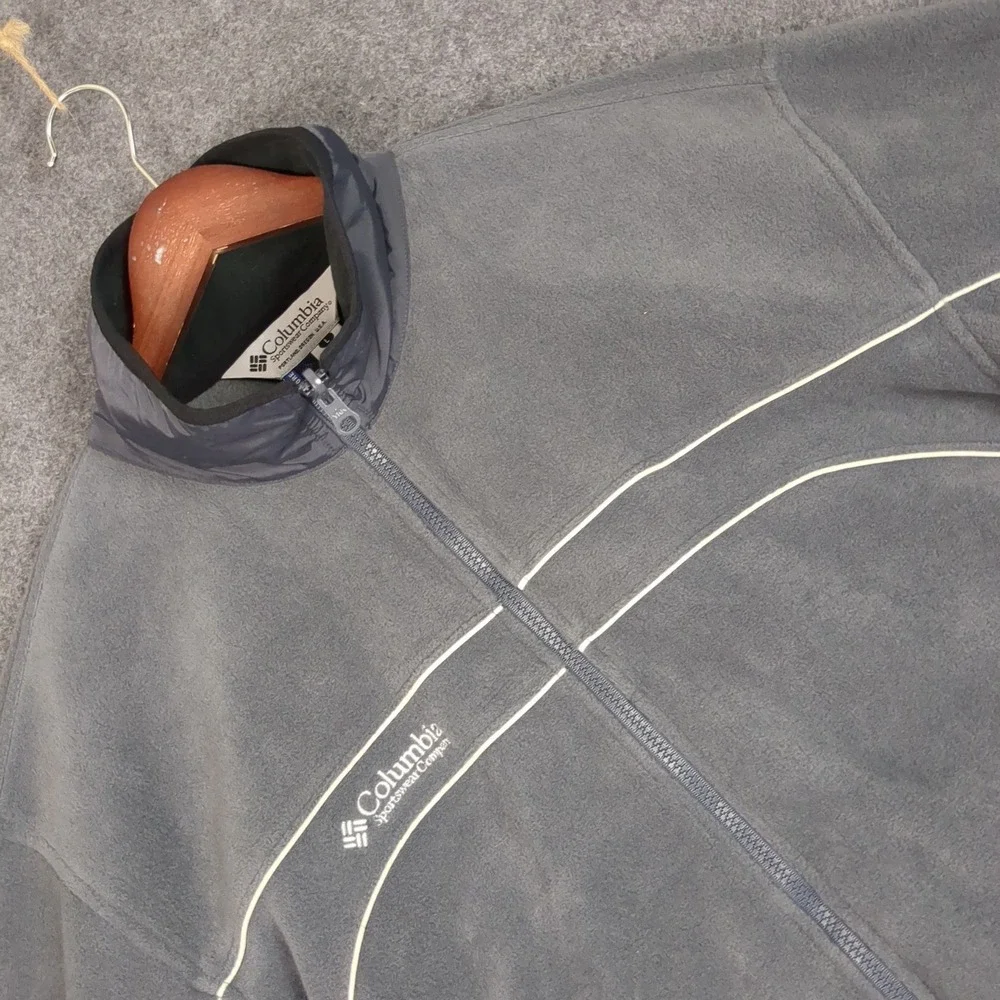 Columbia Mens Gray Full Zip Fleece Jacket‎ Large Interchange Mock Neck Piping
